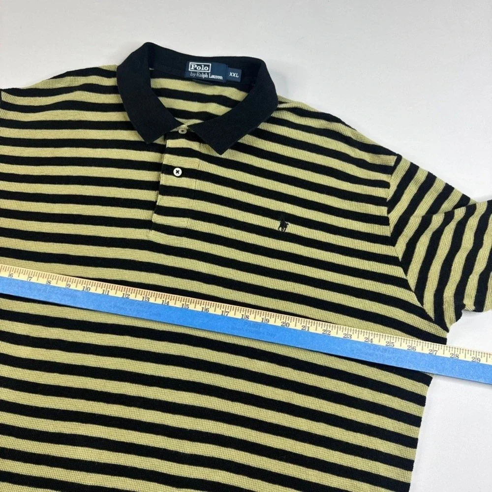 Polo Ralph‎ Lauren Loose Knit Shirt Mens XXL Yellow Black Striped Short Sleeve